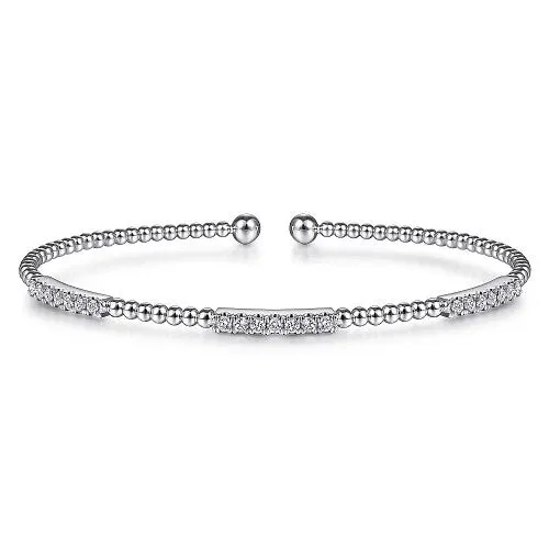 Bracelets GABRIEL CO 14K White Gold Bujukan Bead Cuff Bracelet with Diamond Pave Stations