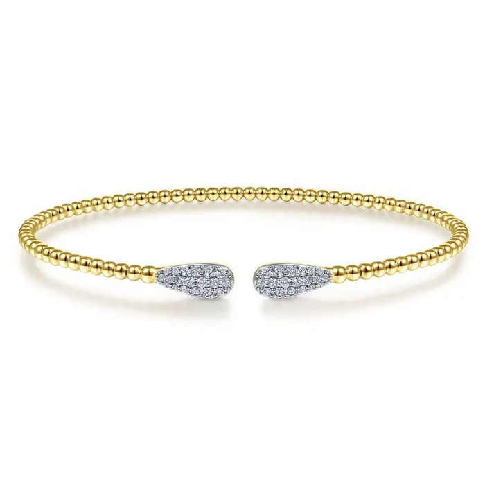 Bracelets GABRIEL CO 14K Yellow Gold Bujukan Bead Cuff Bracelet with Diamond Pave Teardrops Bracelets GABRIEL CO 14K Yellow Gold Bujukan Bead Cuff Bracelet with Diamond Pave Teardrops