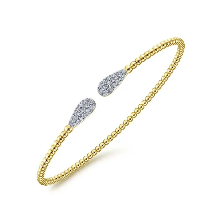 Bracelets GABRIEL CO 14K Yellow Gold Bujukan Bead Cuff Bracelet with Diamond Pave Teardrops Bracelets GABRIEL CO 14K Yellow Gold Bujukan Bead Cuff Bracelet with Diamond Pave Teardrops
