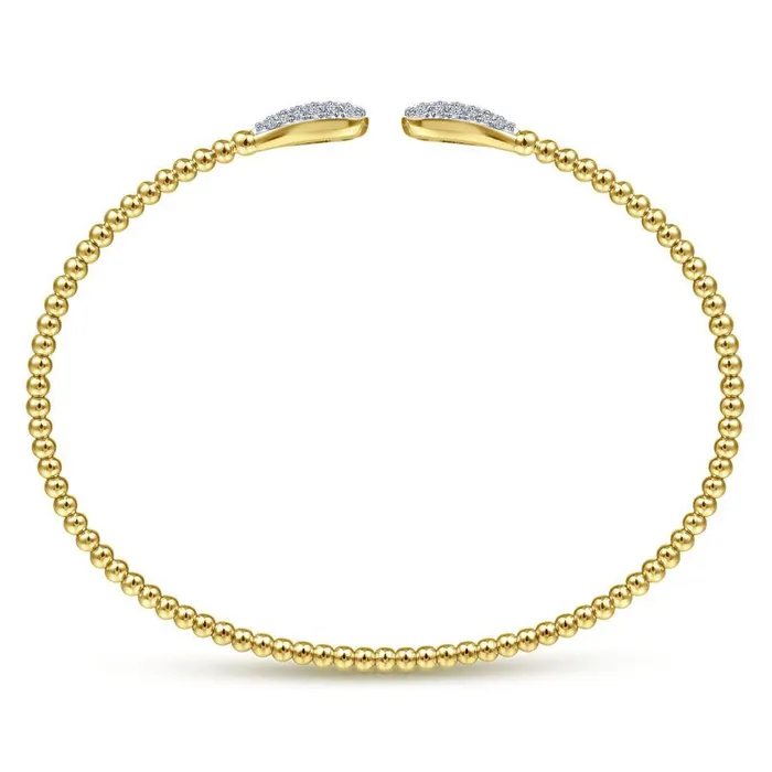 Bracelets GABRIEL CO 14K Yellow Gold Bujukan Bead Cuff Bracelet with Diamond Pave Teardrops Bracelets GABRIEL CO 14K Yellow Gold Bujukan Bead Cuff Bracelet with Diamond Pave Teardrops