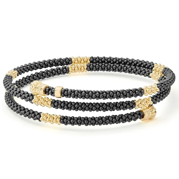 Bracelets LAGOS Black Caviar 18K Gold Small Station Ceramic Wrap Bracelet 3mm Bracelets LAGOS Black Caviar 18K Gold Small Station Ceramic Wrap Bracelet 3mm