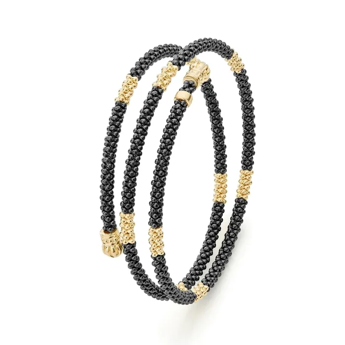 Bracelets LAGOS Black Caviar 18K Gold Small Station Ceramic Wrap Bracelet 3mm
