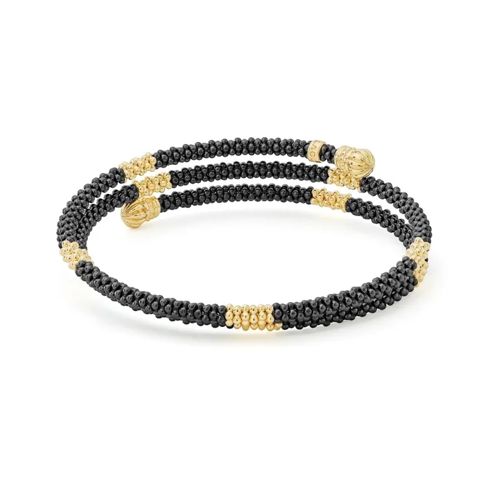 Bracelets LAGOS Black Caviar 18K Gold Small Station Ceramic Wrap Bracelet 3mm