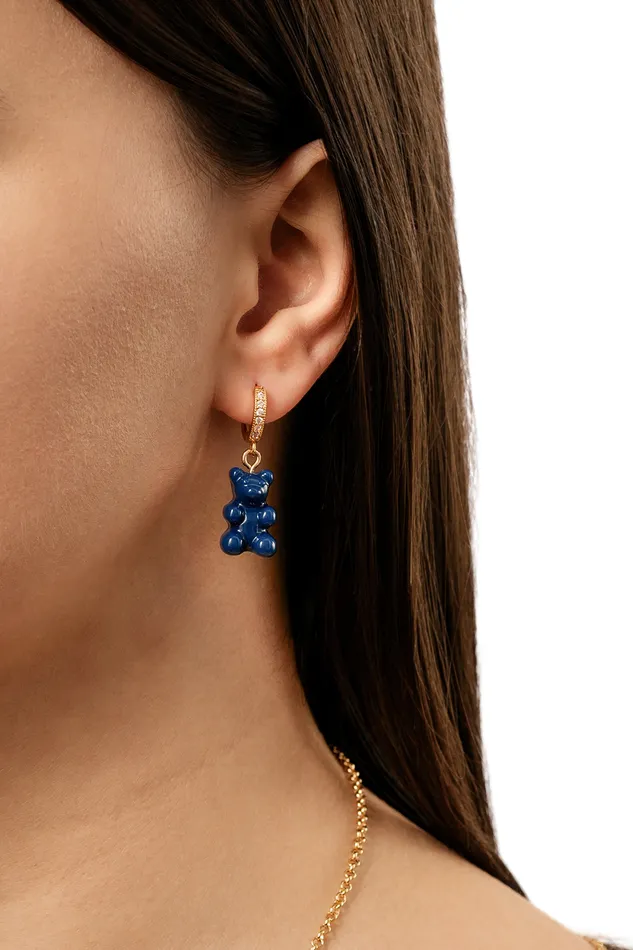 Crystal Haze Jewelry Earrings Nostalgia Bear Hoop Sapphire