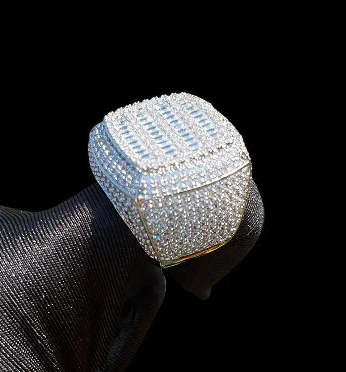 Cushion Prong Rings Cushion Prong Baguette Top Iced Out Diamond Ring