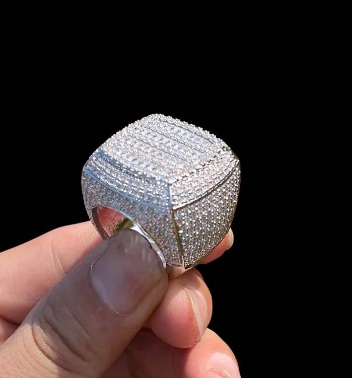 Cushion Prong Rings Cushion Prong Baguette Top Iced Out Diamond Ring