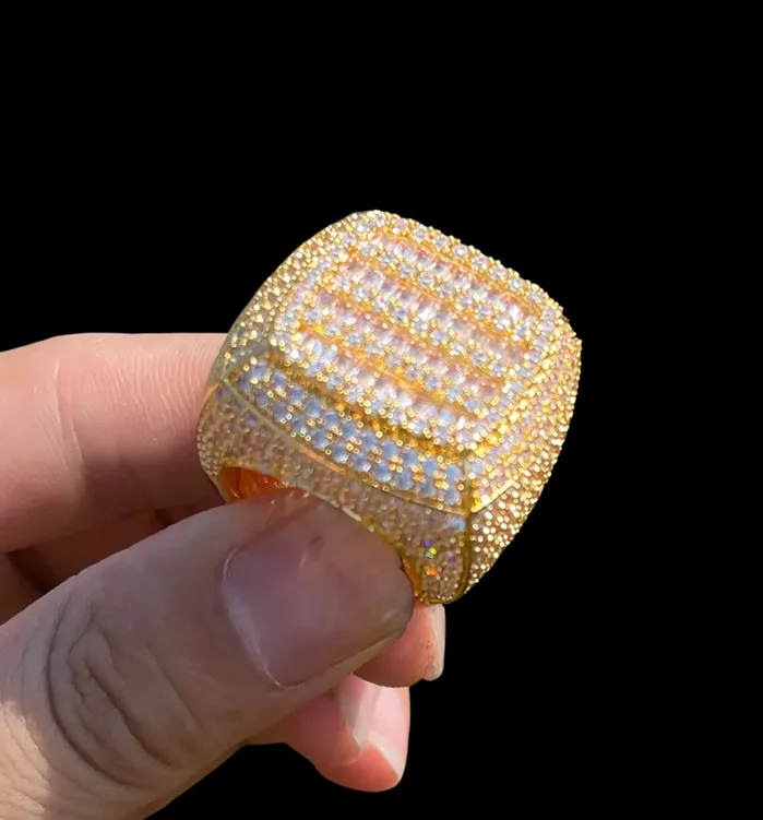 Cushion Prong Rings Cushion Prong Baguette Top Iced Out Diamond Ring