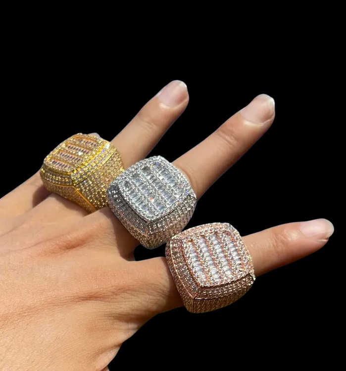 Cushion Prong Rings Cushion Prong Baguette Top Iced Out Diamond Ring