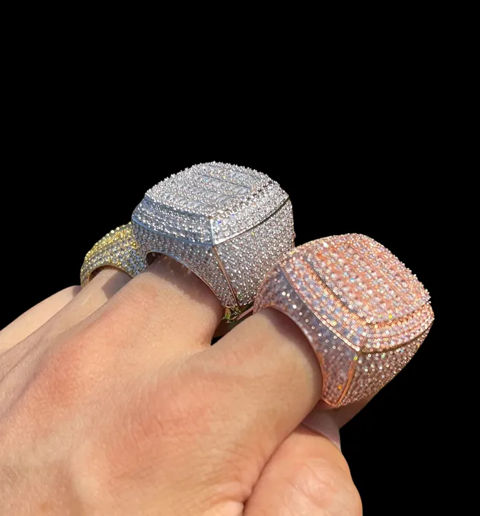 Cushion Prong Rings Cushion Prong Baguette Top Iced Out Diamond Ring