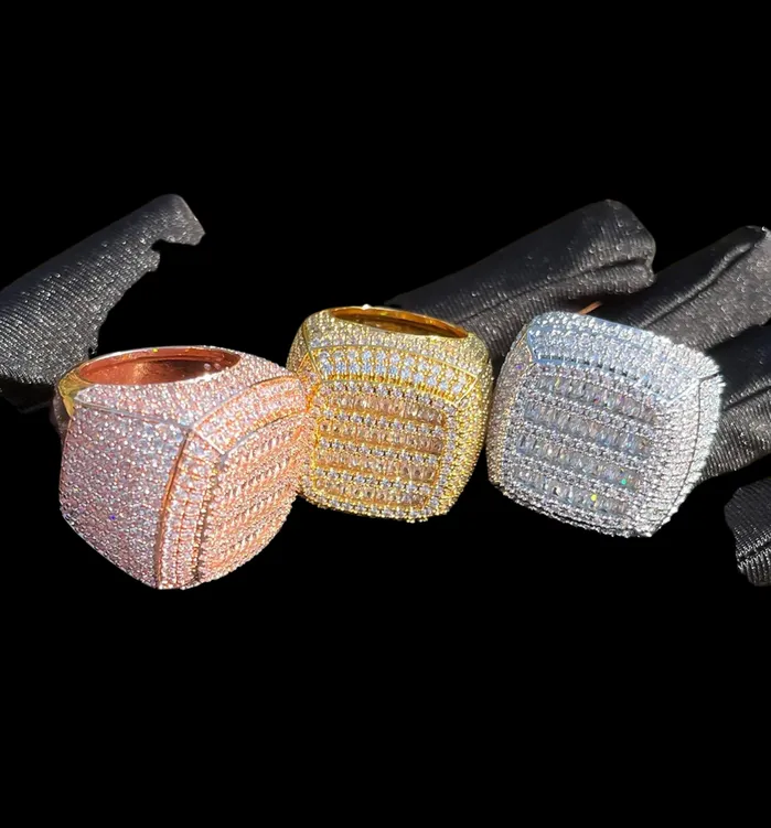 Cushion Prong Rings Cushion Prong Baguette Top Iced Out Diamond Ring