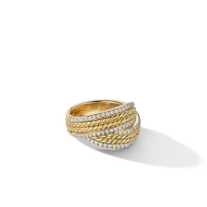David Yurman DY Origami Ring in 18K Yellow Gold with Diamonds 13mm Rings