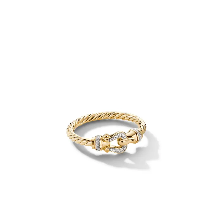 David Yurman Rings Petite Buckle Ring in 18K Yellow Gold with Diamonds 2mm