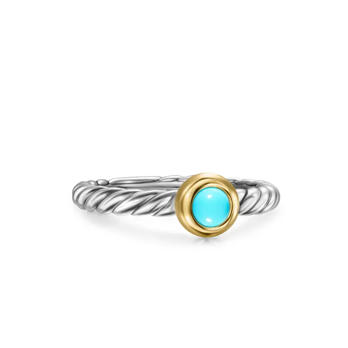 David Yurman Rings Petite Cable Ring in Sterling Silver with 14K Yellow Gold and Turquoise 28mm David Yurman Rings Petite Cable Ring in Sterling Silver with 14K Yellow Gold and Turquoise 28mm