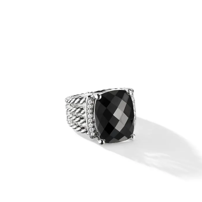 David Yurman Rings Wheaton Ring in Sterling Silver with Black Onyx and Diamonds 16mm