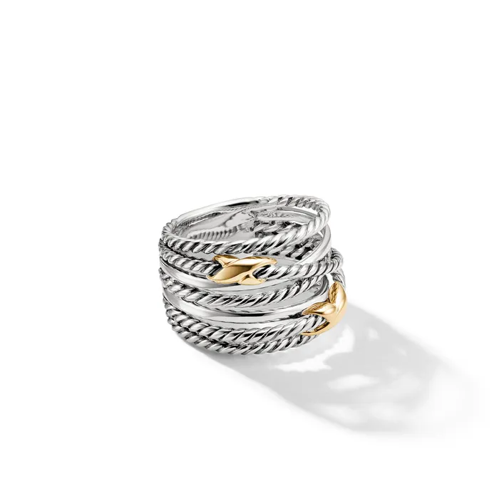 Double X Crossover Ring in Sterling Silver with 18K Yellow Gold 13mm David Yurman Rings Double X Crossover Ring in Sterling Silver with 18K Yellow Gold 13mm David Yurman Rings