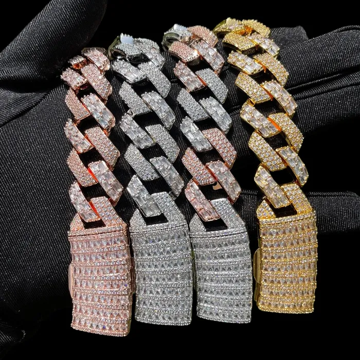 Duo Bracelets 13MM Duo Stones Baguette Clasp Iced Out Diamond Bracelet