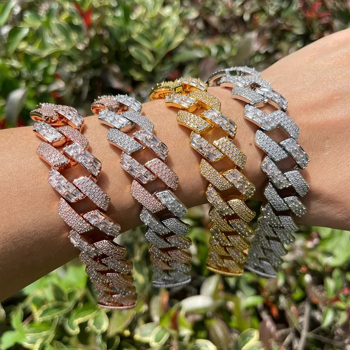 Duo Bracelets 13MM Duo Stones Baguette Clasp Iced Out Diamond Bracelet