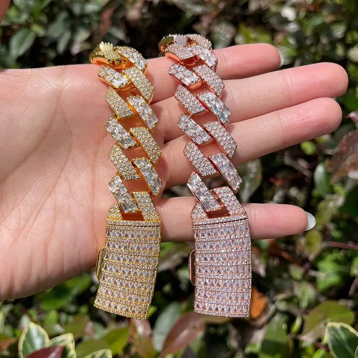 Duo Bracelets 13MM Duo Stones Baguette Clasp Iced Out Diamond Bracelet