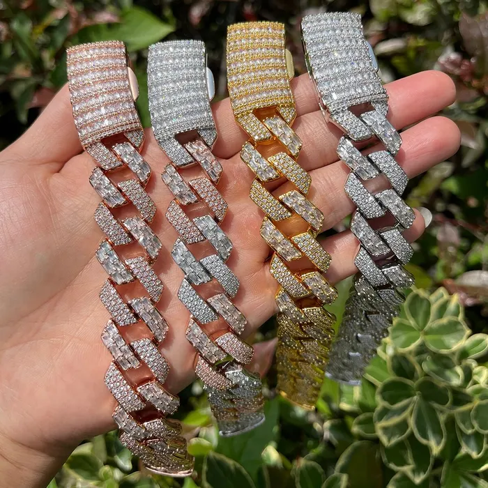 Duo Bracelets 13MM Duo Stones Baguette Clasp Iced Out Diamond Bracelet