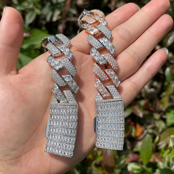 Duo Bracelets 13MM Duo Stones Baguette Clasp Iced Out Diamond Bracelet
