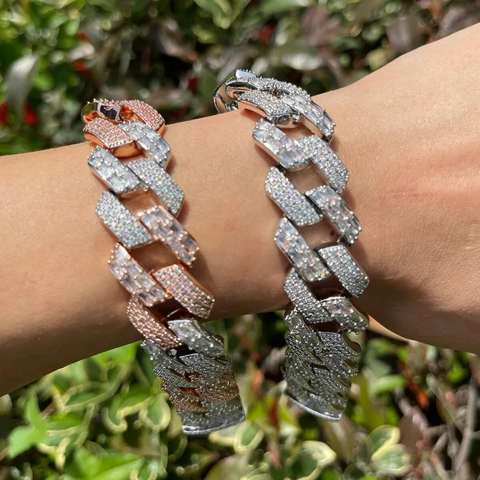 Duo Bracelets 13MM Duo Stones Baguette Clasp Iced Out Diamond Bracelet