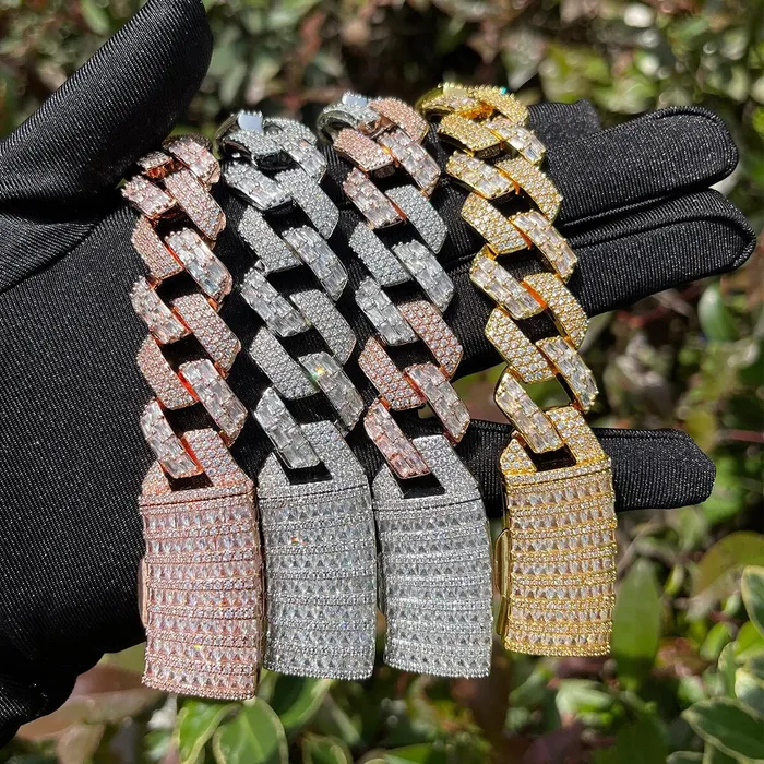 Duo Bracelets 13MM Duo Stones Baguette Clasp Iced Out Diamond Bracelet