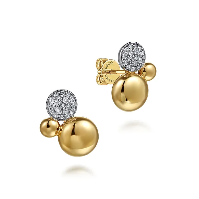 Earrings 14K White Yellow Gold Bujukan and Pave Diamond Stud Earrings GABRIEL CO Earrings 14K White Yellow Gold Bujukan and Pave Diamond Stud Earrings GABRIEL CO