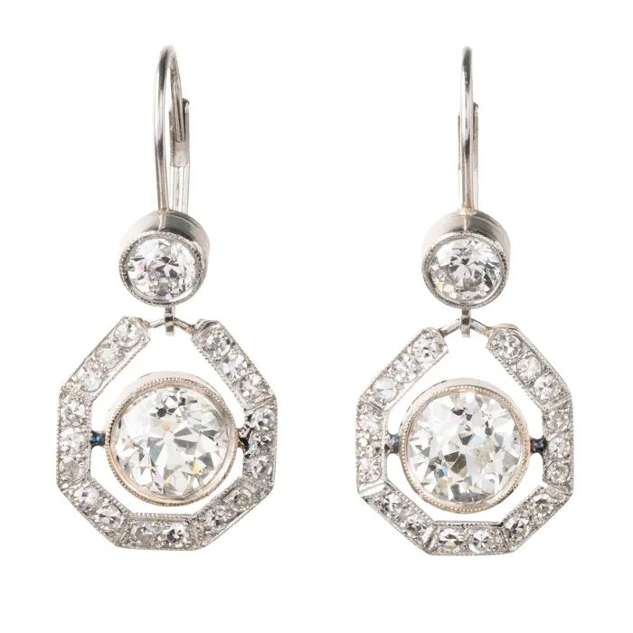 Earrings Bell Bird Antiques Early 20th Century Old Mine Cut Diamond Earrings