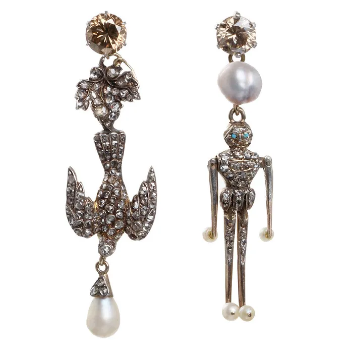 Earrings Bell Bird Antiques Victorian Era Diamond Figural Earrings