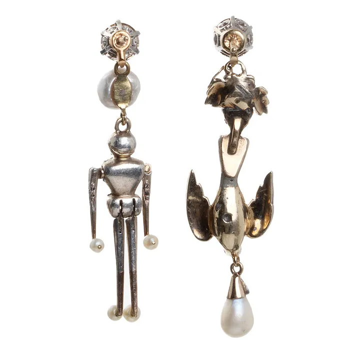 Earrings Bell Bird Antiques Victorian Era Diamond Figural Earrings