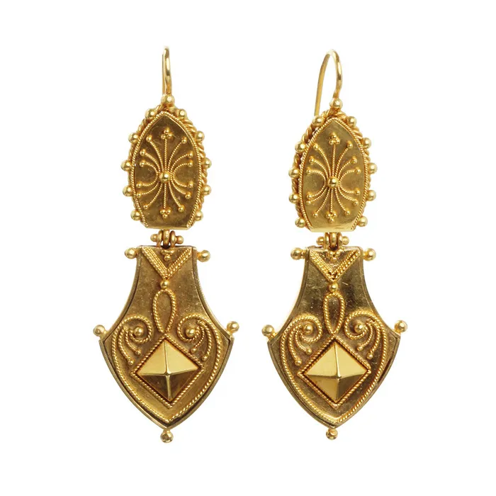 Earrings Bell Bird Antiques VICTORIAN ERA ETRUSCAN REVIVAL Gold EARRINGS