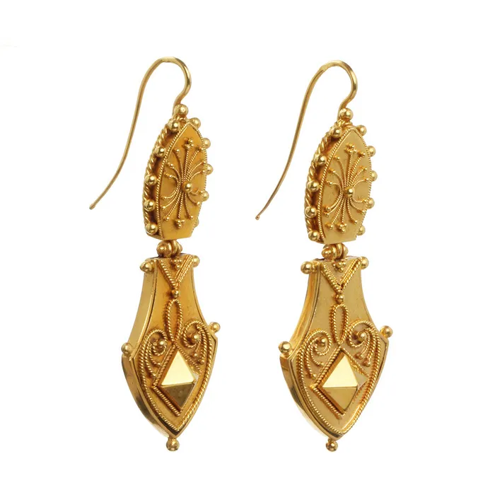 Earrings Bell Bird Antiques VICTORIAN ERA ETRUSCAN REVIVAL Gold EARRINGS