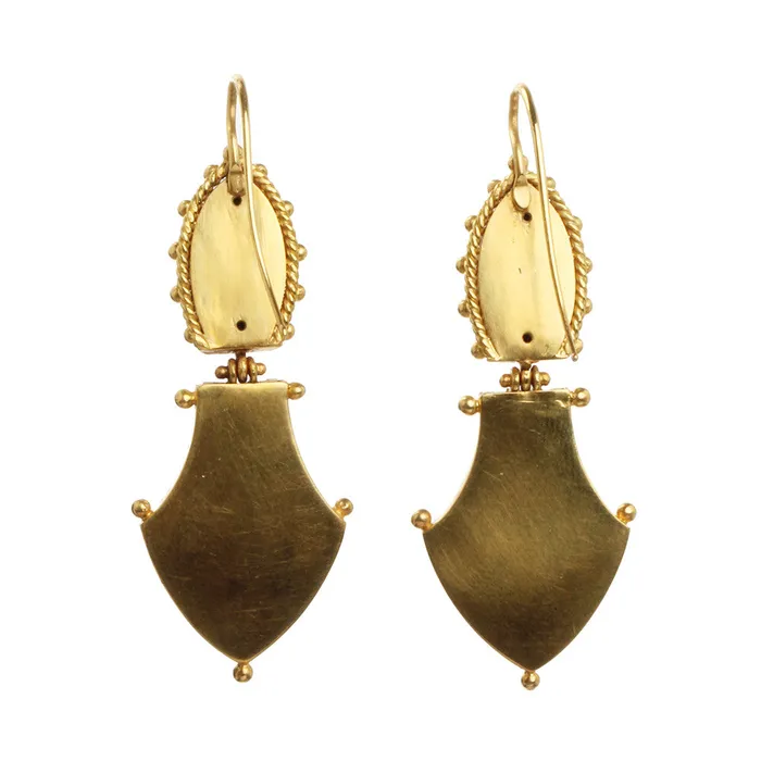 Earrings Bell Bird Antiques VICTORIAN ERA ETRUSCAN REVIVAL Gold EARRINGS
