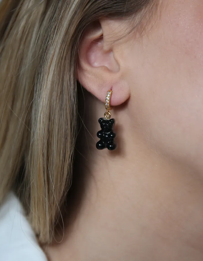 Earrings Crystal Haze Jewelry Nostalgia bear hoop Black
