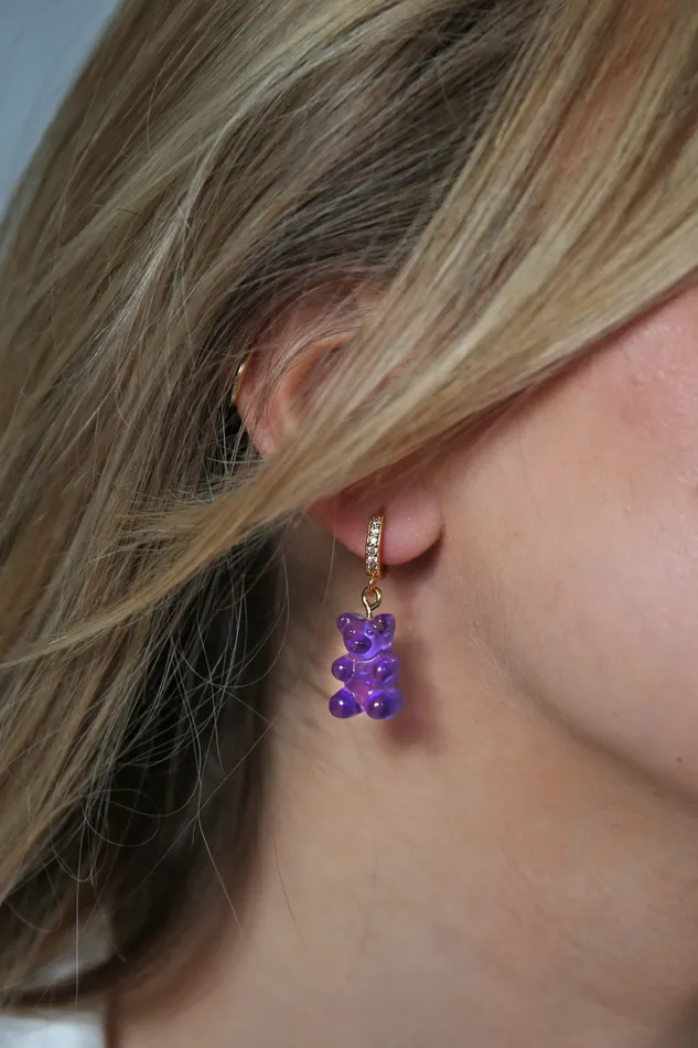Earrings Crystal Haze Jewelry Nostalgia bear hoop Plum