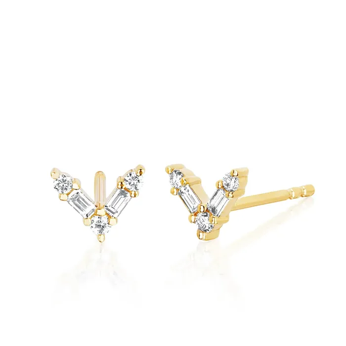 Earrings EF COLLECTION Diamond Baguette Chevron Stud Earrings