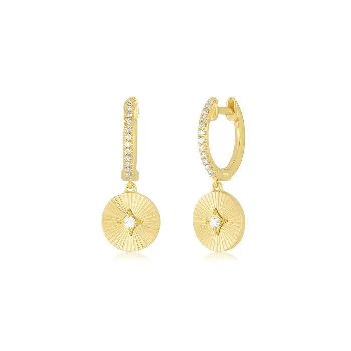 Earrings EF COLLECTION Fluted Disc Drop Huggie Earrings