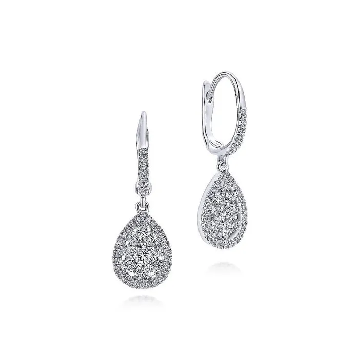 Earrings GABRIEL CO 14K White Gold Cluster Diamond Teardrop Earrings