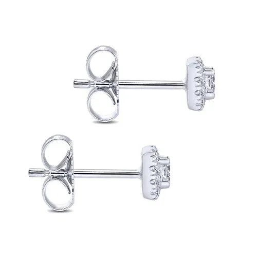 Earrings GABRIEL CO 14K White Gold Cushion Halo Round Diamond Stud Earrings