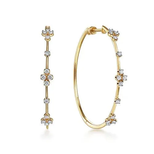 Earrings GABRIEL CO 14K Yellow Gold Prong Set 40mm Round Classic Diamond Hoop Earrings Earrings GABRIEL CO 14K Yellow Gold Prong Set 40mm Round Classic Diamond Hoop Earrings