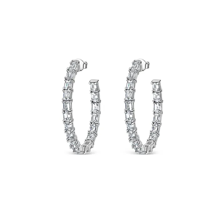 Earrings Polachecks Collection Emerald Cut Diamond Hoop Earrings