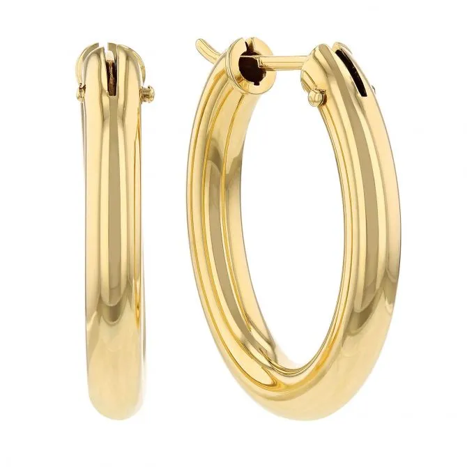 Earrings ROBERTO COIN 18K YELLOW DESINGER GOLD LARGE OVAL THE PERFECT HOOP EARRINGS