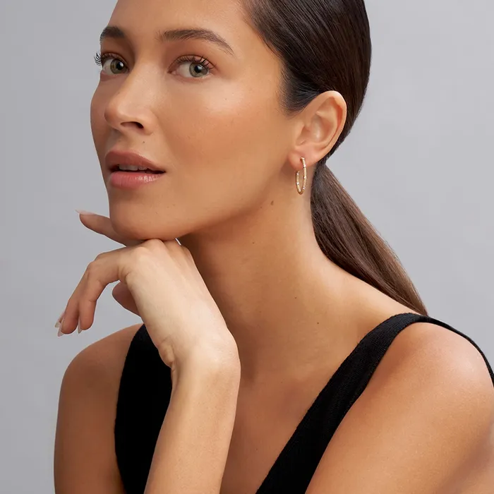 Earrings Signature Caviar 18K Gold Superfine Diamond Hoop Earrings LAGOS