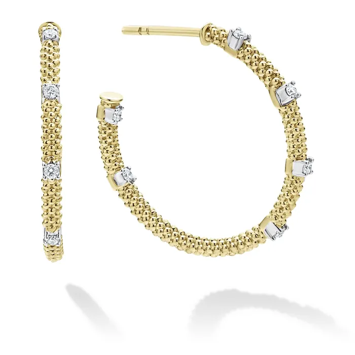 Earrings Signature Caviar 18K Gold Superfine Diamond Hoop Earrings LAGOS