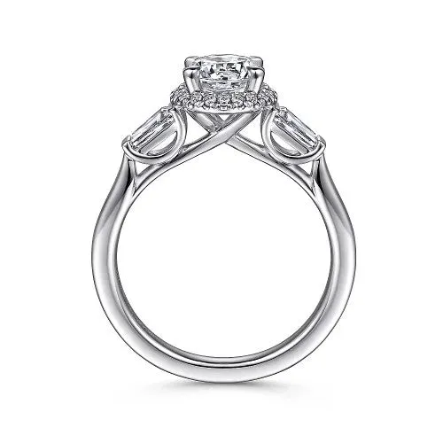 Elinor 14K White Gold Round Three Stone Halo Diamond Engagement Ring Setting Only GABRIEL CO Rings Elinor 14K White Gold Round Three Stone Halo Diamond Engagement Ring Setting Only GABRIEL CO Rings