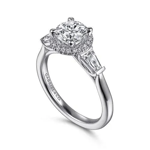 Elinor 14K White Gold Round Three Stone Halo Diamond Engagement Ring Setting Only GABRIEL CO Rings Elinor 14K White Gold Round Three Stone Halo Diamond Engagement Ring Setting Only GABRIEL CO Rings