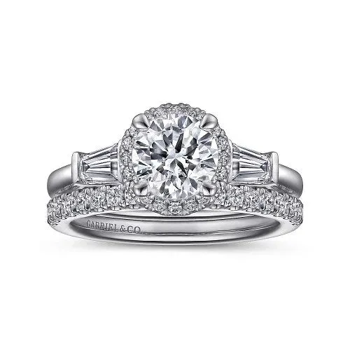 Elinor 14K White Gold Round Three Stone Halo Diamond Engagement Ring Setting Only GABRIEL CO Rings Elinor 14K White Gold Round Three Stone Halo Diamond Engagement Ring Setting Only GABRIEL CO Rings