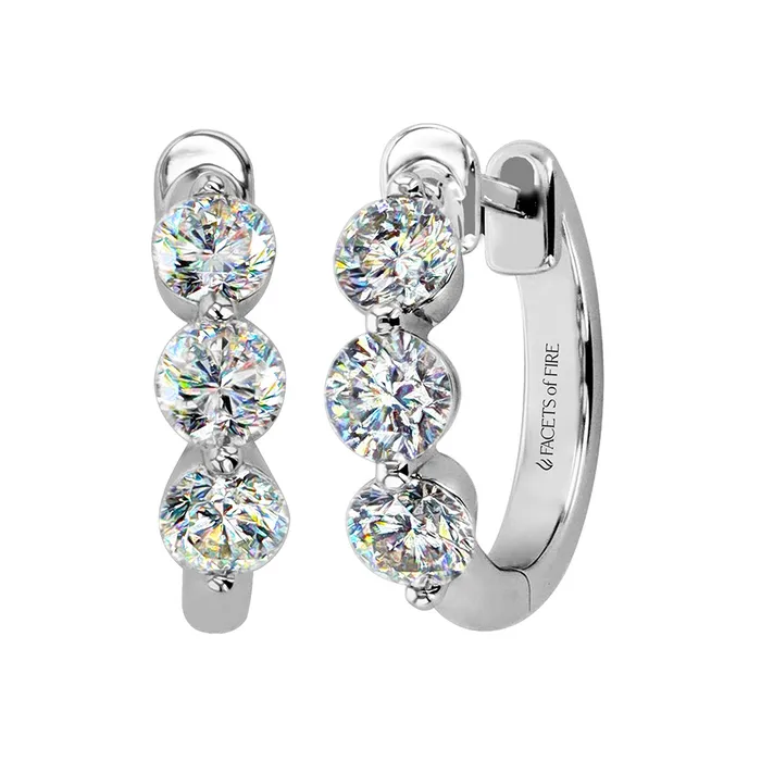 FACETS OF FIRE Rings 14KWG 104CTW 3 STONE FOF DIA HUGGIES