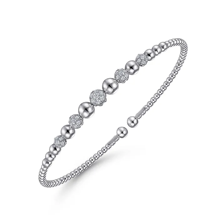 GABRIEL CO 14K White Gold Bujukan Bead Cuff Bracelet with Pave Diamond Stations Bracelets GABRIEL CO 14K White Gold Bujukan Bead Cuff Bracelet with Pave Diamond Stations Bracelets