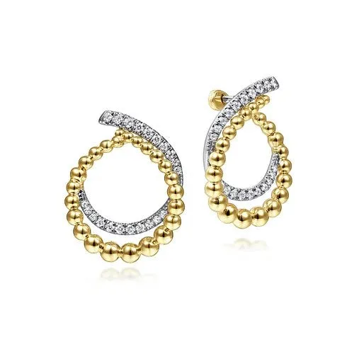 GABRIEL CO Earrings 14K Yellow Gold Bujukan Open Double Row Ball and Diamond Bypass Hoop Earrings GABRIEL CO Earrings 14K Yellow Gold Bujukan Open Double Row Ball and Diamond Bypass Hoop Earrings